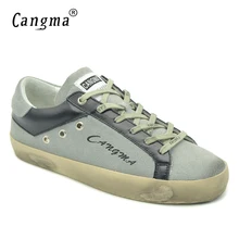 CANGMA/Брендовая обувь; женская модная обувь из серой коровьей замши; женская обувь из натуральной кожи; кроссовки на плоской подошве; Женская дышащая обувь для отдыха
