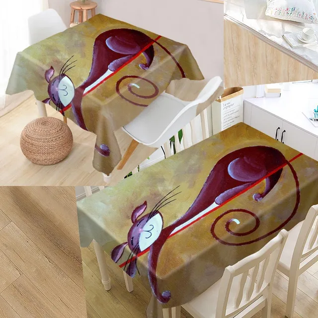 Custom Cat Painting Table Cloth Oxford Fabric Rectangular Waterproof Oilproof Table Cover Family