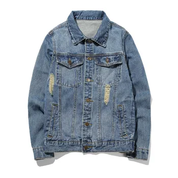 

2017 Fashion Mens Denim Jackets Slim Fit Mens Jeans Jacket Cotton Outwear Coat Long Sleeve Hole Male Clothing Size M-5XL