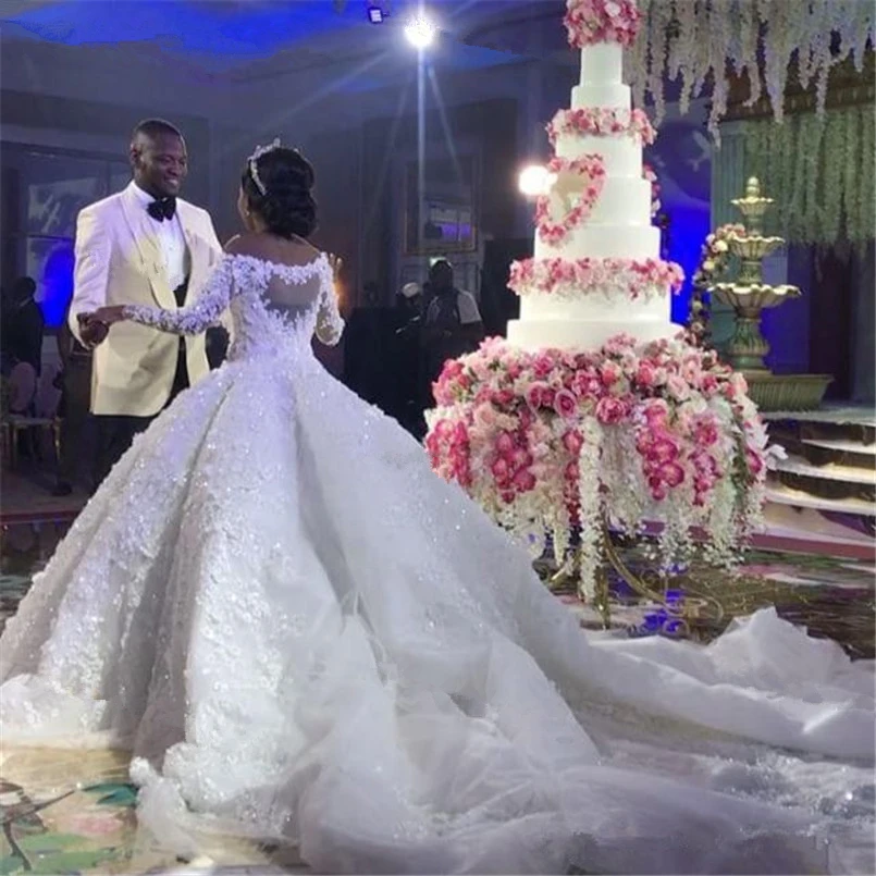 African-Princess-Wedding-Dresses-Ball-Gown-With-See-Through-Long-Sleeve-Luxury-Crystals-Lace-Black-Girl
