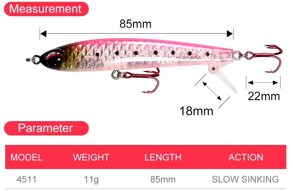 KINGDOM Hot High Quality Pencil & Minnow Fishing Lure Top water Hard Baits Good Action and Special reflective shiny fish skin  (3)