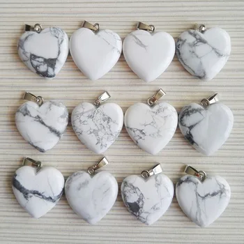

Wholesale 12pcs/lot 20mm natural howlite stone pendants charms love heart white stone beads for jewelry making Free shipping