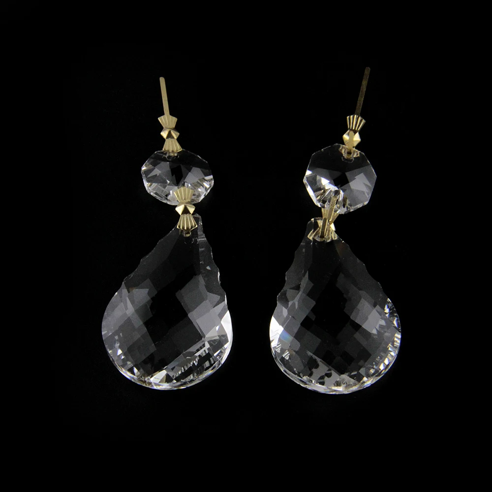 

38mm Crystal Teardrop Chandelier Pendants Parts with 14mm Octagon Prism Chandelier Beads Clear For Diy Lamp Decor