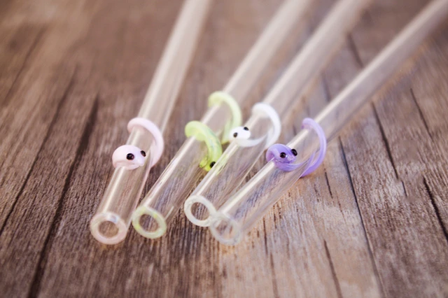 8mm Clear Glass Borosilicate Drinking Straw with a snake pattern Reusable  Straws Straight