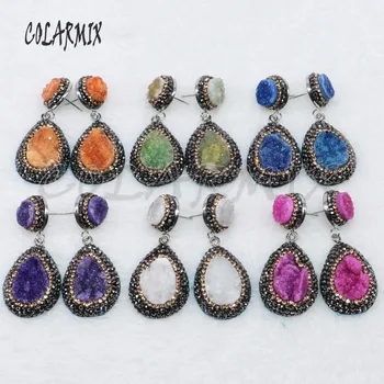 

Natural geode stone earrings fashion druzy earrings Mix color stone earrings gift for lady 4881