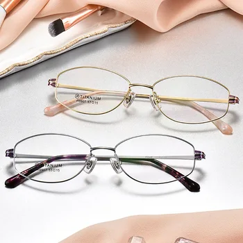 

Pure Titanium Glasses Frame Prescription Glasses Fashion Designer Eyeglasses frame Women 907 Optical glasses Two-color plating