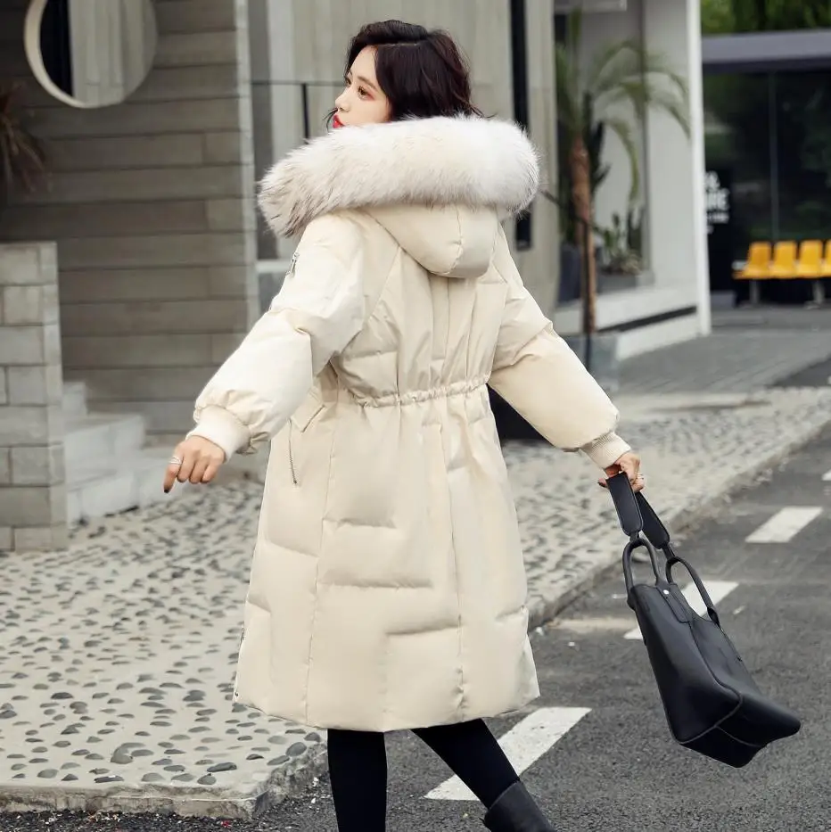 

winter big real fur collar hooded white duck down coats female Fluffy real fur thicker warm longer down coats wq2225 wholesale