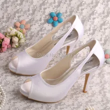 Wedopus MW075A Пользовательские Ручной Обычный Верхняя Peep Toe Свадебные Туфли Невесты White Satin