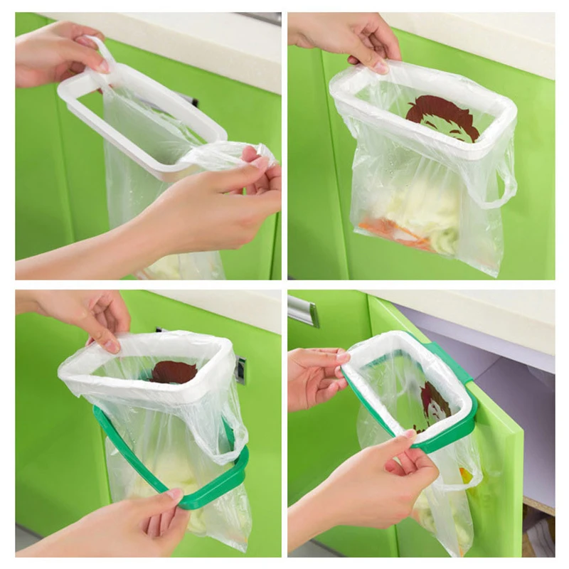 New 1Pc Kitchen Gadgets Cabinet Door Garbage Bag Shelf Kitchen Tools Rack Hanging Storage Trash Rack Accessories Goods A