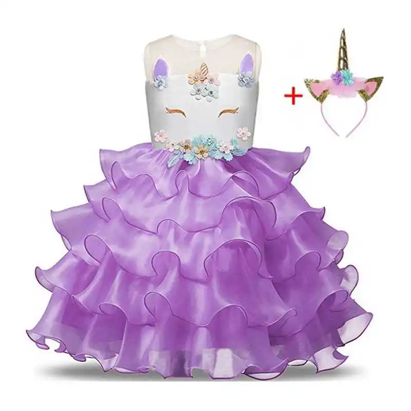 Детское праздничное платье принцессы для девочек с единорогом платье для дня рождения, свадьбы, тюлевые платья для девочек, vestidos fantasia infantil - Цвет: As Photo