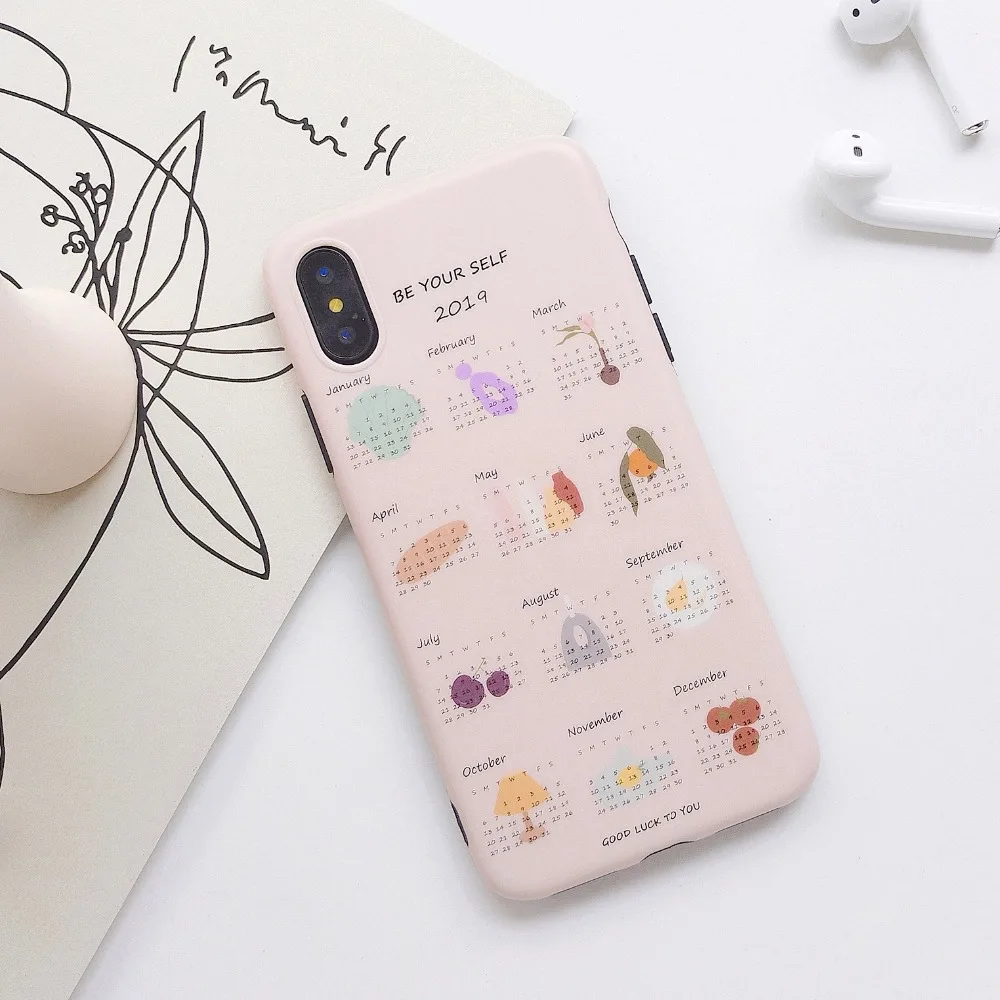 

ORYKSZ Lovely Calendar Patterned Phone Case For iPhone XS Max XS X Shockproof Soft TPU Bling Cover for iPhone 7 6 S 8 Plus Case