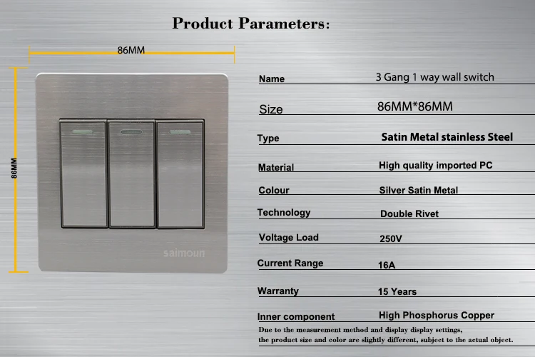 Роскошный настенный светильник из сатинового металла, 3 комплекта, 1 способ, 10 А, 110~ 250 В, 220 В, электрические кнопочные выключатели, панель из нержавеющей стали