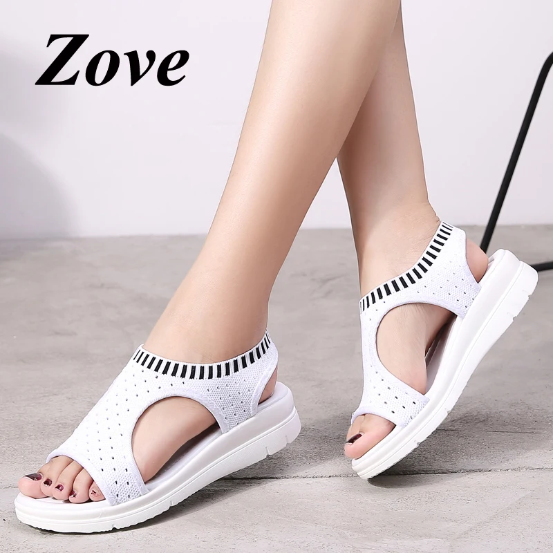 

ZOVE Women Flats Sandals 2019 Summer Fashion Mesh Slip On Slides Toe Open Comfort Ladies Womans Slingback Outdoor Beach Sandlas