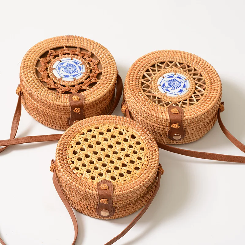 

2019 New Fashion Round Straw Bag Handbags Women Summer Rattan Bag Handmade Woven Beach Handbag For Women Bag