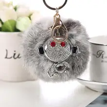 Горячая кролик мех мяч горный хрусталь обезьяна брелок для сумки, плюшевый брелок для ключей автомобиля брелок для ключей YYH# Vicky