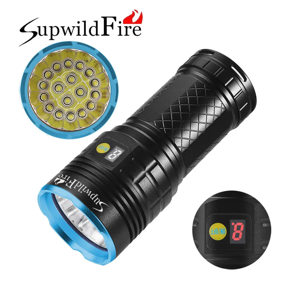 39000 Lumens SupwildFire 18 x XM-L T6 LED Power Digital Display Hunting Flashligt Camping Waterproof Rechargeable#3N19