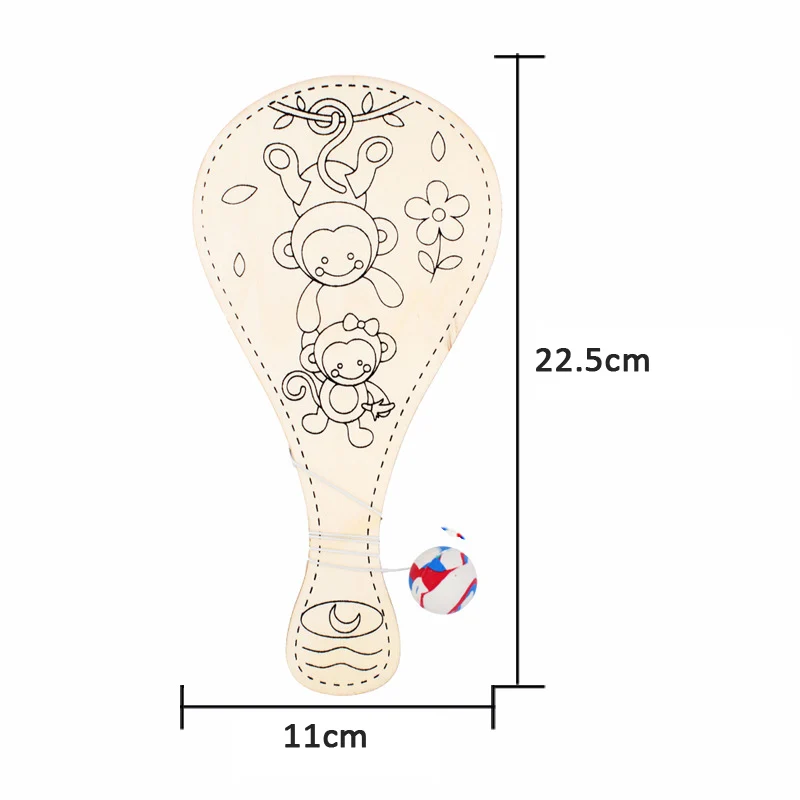 Случайный стиль белая пустая деревянная ракетка с шариком DIY игрушка для рукоделия мультфильм рисунок граффити детский сад детские игрушки ручной работы
