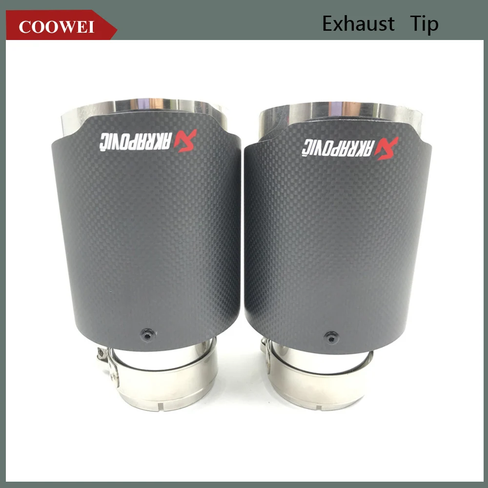 

2PCS 76mm Inlet 114mm Outlet Akrapovic exhaust tip Universal Carbon Fiber Car Exhaust Pipe Tail Muffler Tip