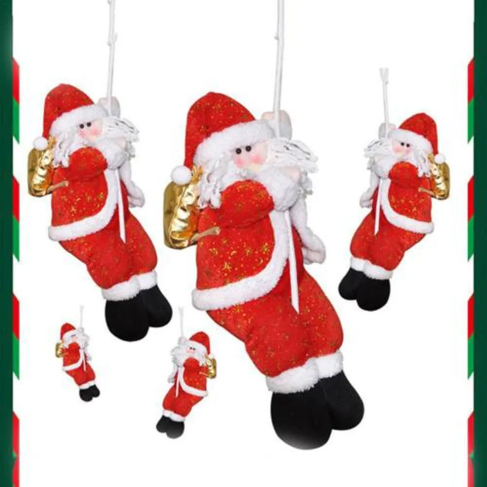 Christmas Santa Claus Climbing On Rope Ladder Xmas Trees Hanging Home Decor