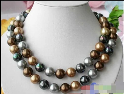 

Free shipping@@@@@ P1504 33" 14MM multicolor ROUND SOUTH SEA SHELL PEARL NECKLACE