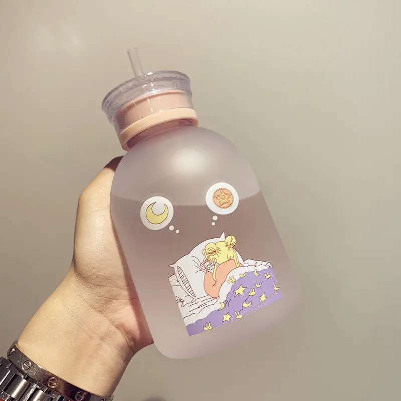 RUIDA 0.5L мультяшная матовая пластиковая бутылка Сейлор Мун прозрачная стеклянная бутылка для воды герметичная посуда для напитков милый студенческий подарок для девочки - Цвет: 7