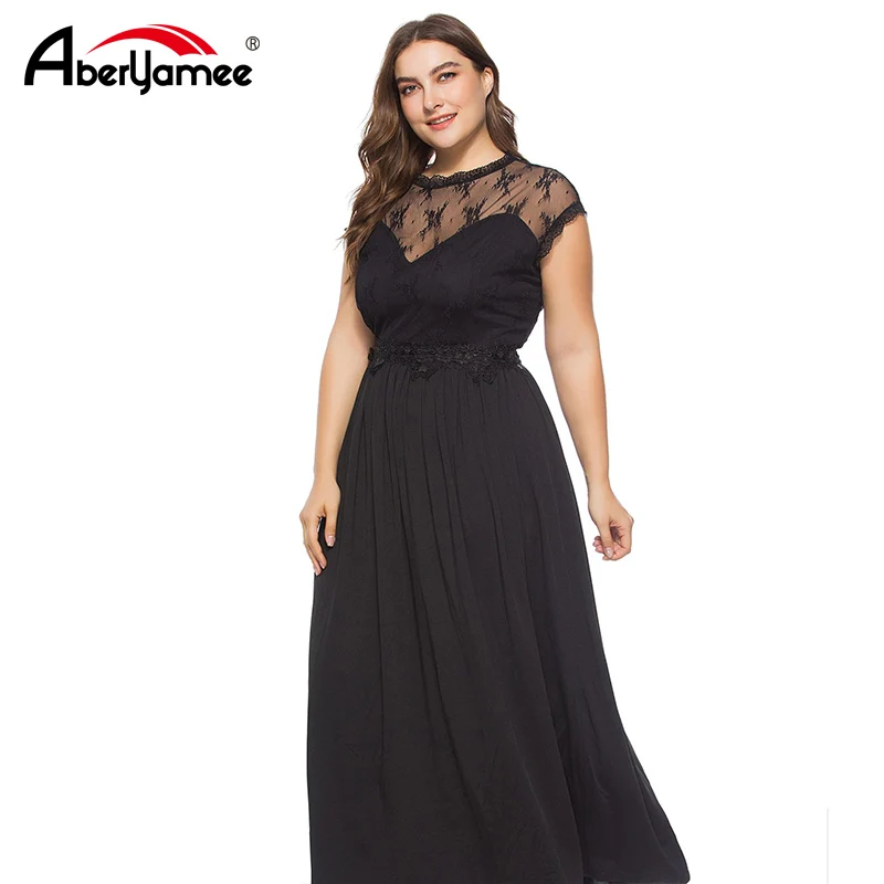 

Plus Size Lace Patchwork Dress Women Summer Sexy Short Sleeve Backless Long Dress Summer Elegant Floor Length Party Vestidos 5XL