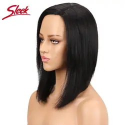 Sleek Реми прямо человеческих волос парики перуанский Синтетические волосы на кружеве человеческих волос парики человеческих волос боковая