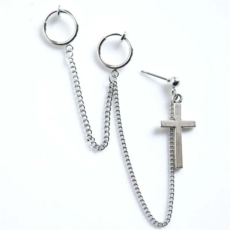 C Stud Earrings 1 шт. панк перья крест цепь клип серьги для женщин темная роза Ангел женский зажим для на Хрящ уха локомотив крутые мужские серьги ювелирные изделия - Metal Color: C Stud Earrings