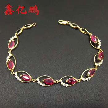 

18 k gold inlaid natural ruby bracelet female fashion personality The horse eye shape jewelry on sale