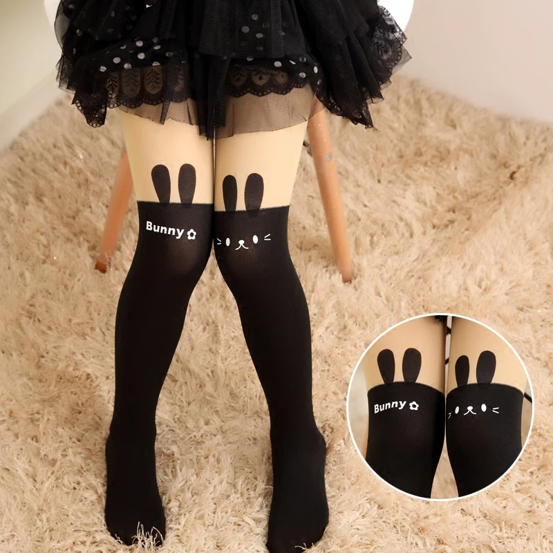 Summer Children's Baby Kids Girls Thin Tights Pantyhose Knee Fake Tattoo Velvet Stocking white Cartoon Cat Fox Girl Tights kids pantyhose ballet tights toddler tights kids leggings