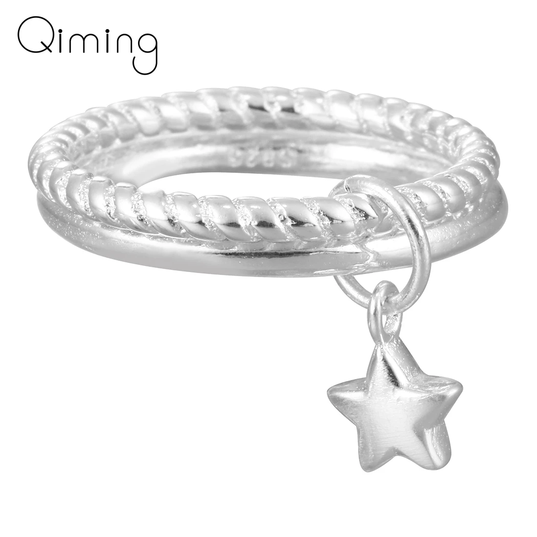 

Double Layer Silver Star Rings Christmas Gift New Brand Cute Korean Wholesale Fashion Silver Ring For Women