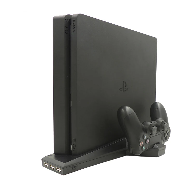 New PS4 Vertical Stand with Dual Wireless Controller Charging Dock Mount 2 Cooling Fans 3 USB Ports