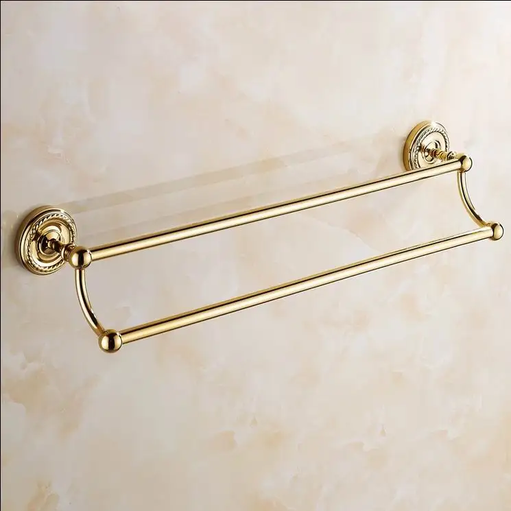 Free Shipping Classic Gold plating Finish Toilet brass Double towel bar