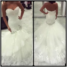 Vestido De Noiva/Свадебные платья Русалочки белого цвета и цвета слоновой кости милые свадебные платья с бусинами кружевное платье с аппликацией de mariage