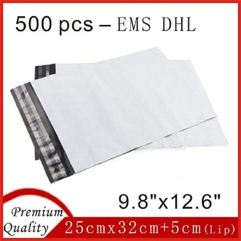 

500 Pcs 9.8" x 12.6" DHL EMS White Poly Mailer Postage Envelope Plastic Mail Bags For Packing 25cmx32cm