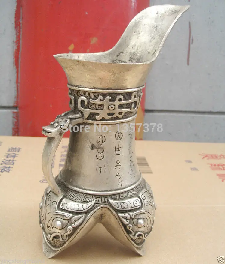

shitou 00546 Good luck old silver pot bronze statue