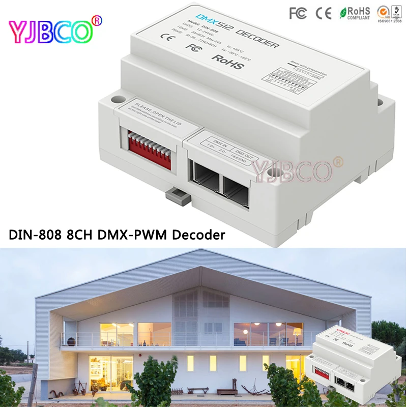 

led comtroller DIN-808;8CH DMX-PWM Decoder;DC12-24V input;3A*8CH Max 24A output for led strip light
