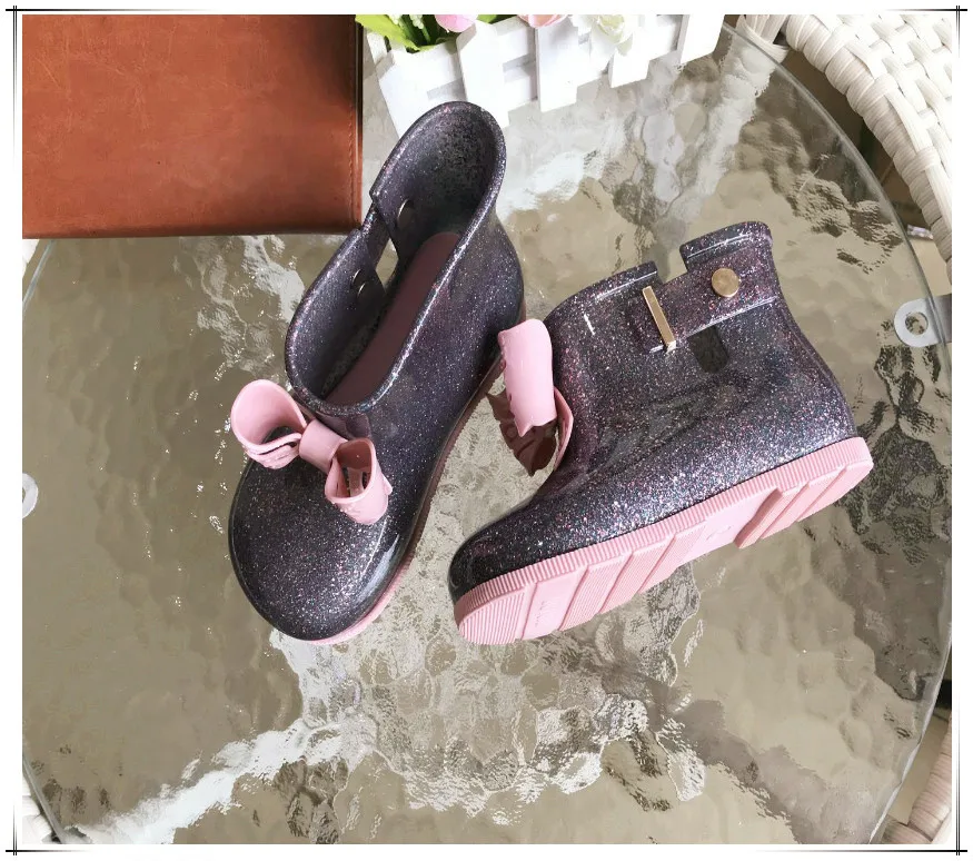 Mini Melissa/резиновые сапоги; сандалии для девочек; обувь; милая обувь; сезон лето-осень-зима; теплые модные ботинки для малышей; нескользящая водонепроницаемая обувь