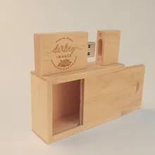 New Custom Wooden maple rectangular Box+wooden maple usb 2.0 memory flash stick pen drive(over 50pcs.free logo or name)