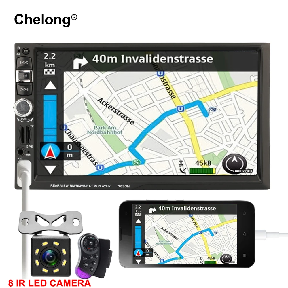

2 Din Car Radio Mutimedia Player 7'' GPS Navigation Bluetooth MP4 MP5 Mirror Link Rear View Camera DVR Audio Stereo 7026GM