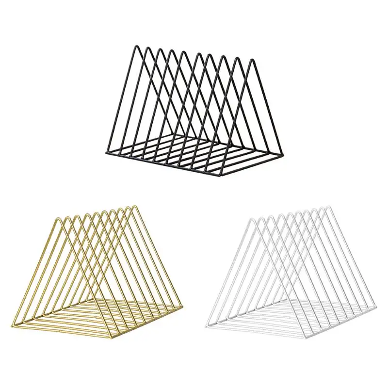 cheap Solid 9 Grid File Storage Shelf Book Stand Desktop Nordic Wrought Iron File Book Holder Office Desk Storage Book Organizer