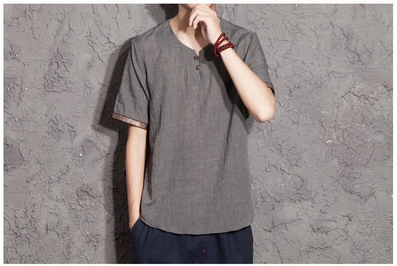 Летние Льняная мужская рубашка китайской культуры рубашка с короткими рукавами свободные топы корректирующие hots брендовые тонкие дышащие блузка мягкого силуэта