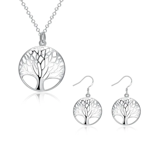 

Creation Silver Tree Of Life jewelry bridal set necklace earring totem gift wife girl wedding wholesale jewellery 925