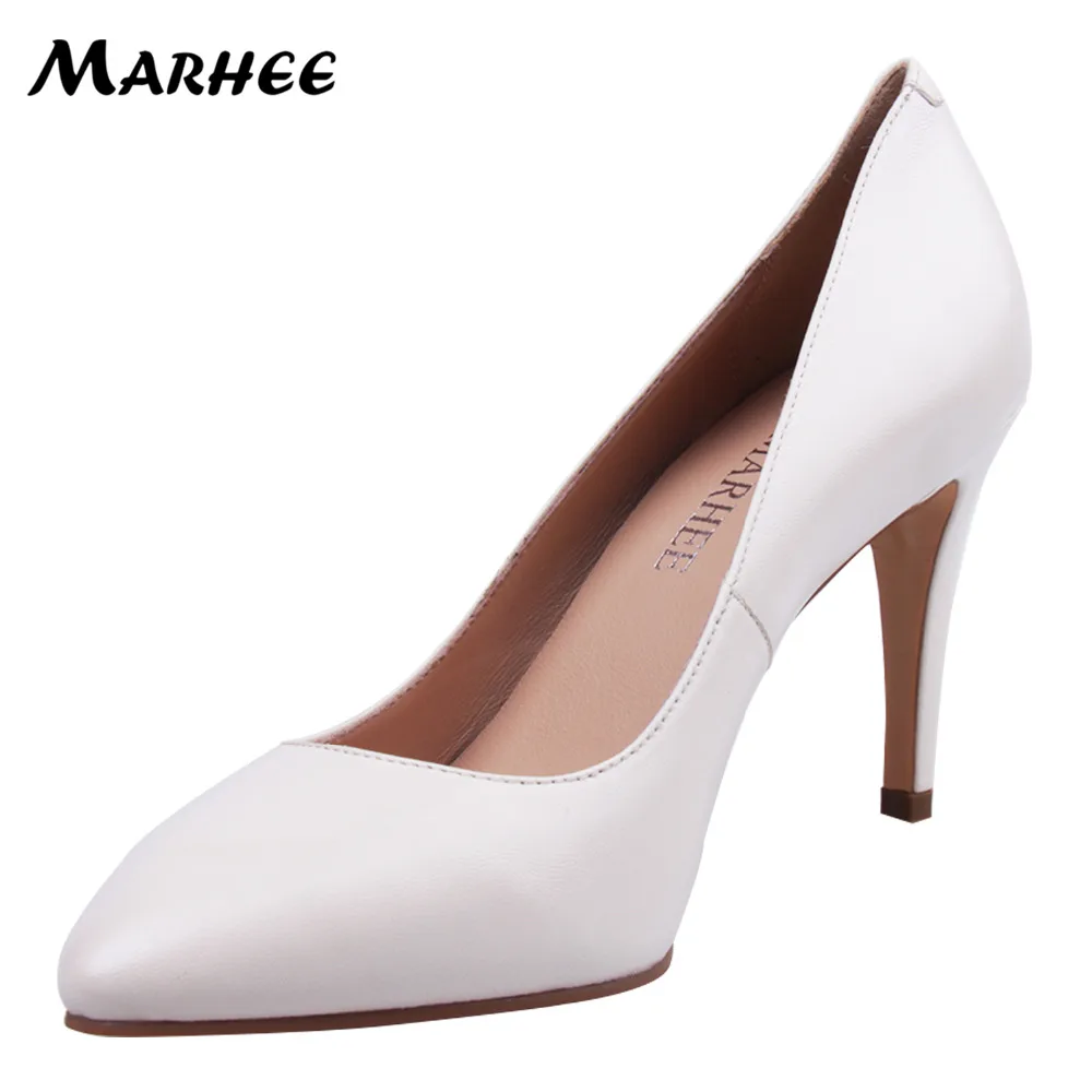 MARHEE Fashion Genuine Leather Dress Pumps Shoes Pointed Toe Shoes Woman Wedding Pumps Autumn Spring Shoes High Heels /54/57 Women's Shoes