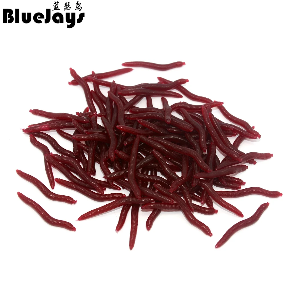 

BLUEJAYS 50pcs/lot 35mm 0.24g Soft Lure Fishing Bait Simulation Earthworm red Worms Artificial Bait Lifelike Fishy Smell Lures