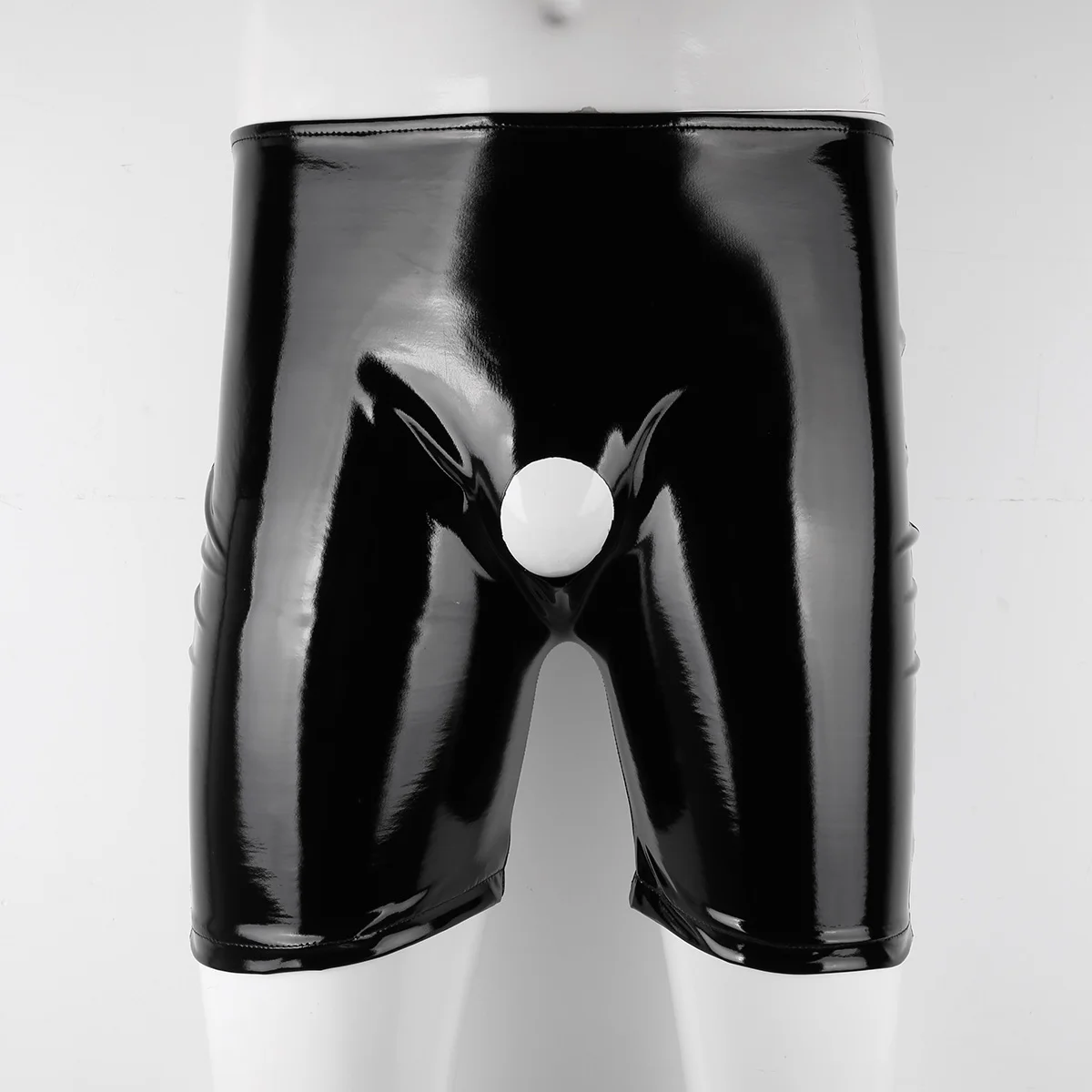 Модные мужские Дамское белье Черные Блестящие лакированная кожа Открыть пенис отверстие длинные ноги боксер короткие трусики для женщи
