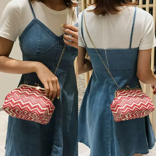 Women Summer Mini Straw Beach Tote Ladies Striped Chain Shoulder Bag Female hot Handbag Satchel Crossbody Bags For Women