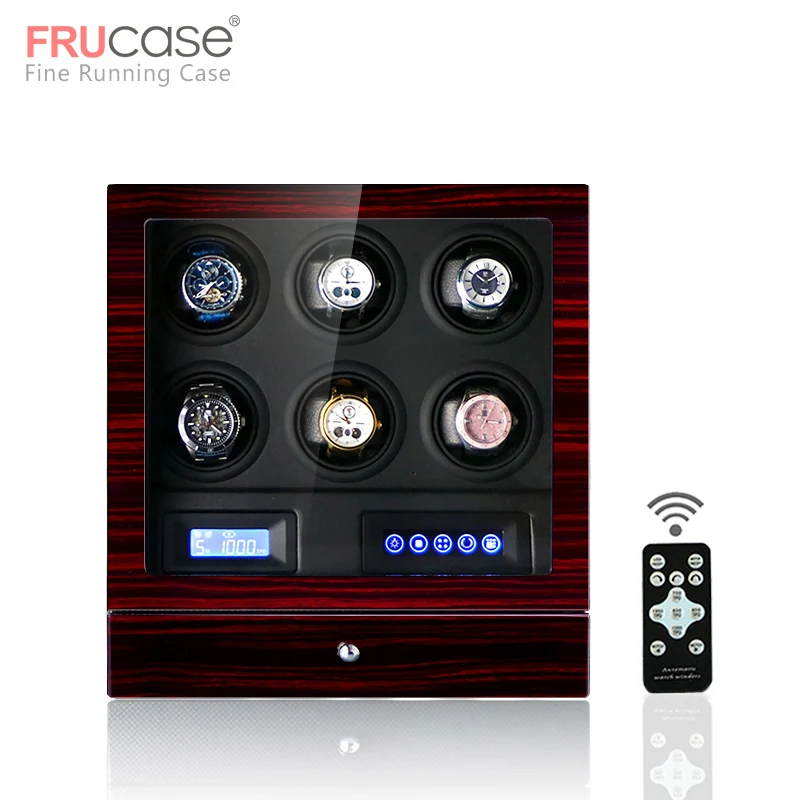 Коричневый FRUCASE роскошные часы winder автоматический дисплей для 4 часов 6 часов контроль остановки, когда крышка открывается светодиодный светильник - Цвет: Коричневый