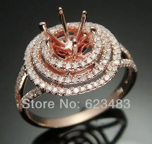 

6.5MM ROUND 14kt ROSE GOLD WEDDING GENUINE . SEMI MOUNT HALOS RING SETTING