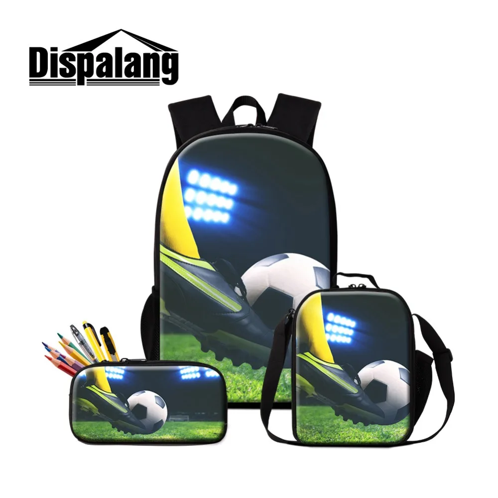 

Dispalang Large Capacity Satchel and Coin Clutch 3Pcs Combination Soccers Printed Dayback and Pencil Case Schoolbag with Pen Box